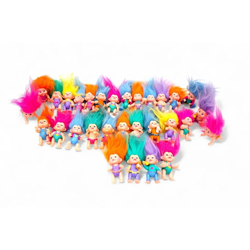 Lot of 25 Small Troll Dolls with Brightly Colored Hair Toy Figurines for‎ Kids